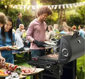 Barel Panggangan Barbeque Tugas Berat Pembakar Minyak Drum Arang Bbq Panggangan Offset Perokok dengan Kisi Bbq Ganda