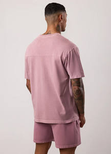 Top vente coupe surdimensionnée 2 pièces tissu en jersey de coton lavé ensemble t-shirt et short pour hommes tenue de gymnastique et d'entraînement plage et Streetwear - Product Image 2