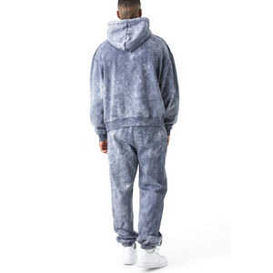 Ensemble survêtement à capuche 100% coton sur mesure OEM surdimensionné lourd vierge impression logo lavé à l'acide hommes survêtement avec logo personnalisé - Product Image 2
