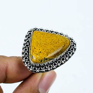 Anillo de Jaspe Oceánico Natural con Forma de Trillón, Estilo Llamativo, Anillo Infantil con Engaste de Bisel, Talla Única, Regalo - Product Image 2
