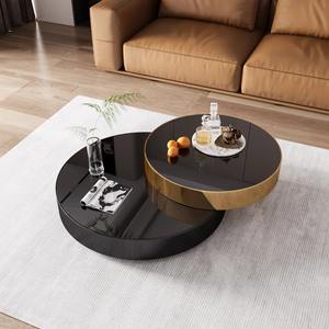 Mesa de Centro Moderna y Ecológica para Sala de Estar de Hotel, Acero Inoxidable Dorado, Vidrio Templado Negro, Muebles para Sala de Estar - Product Image 4
