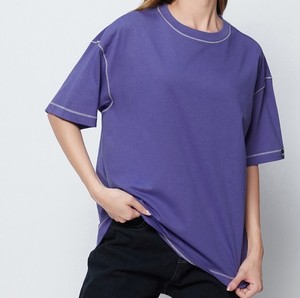 T-shirt surdimensionné pour femmes en coton de haute qualité Logo personnalisé coupe ample épaule tombante col rond respirant Streetwear motif solide - Product Image 1