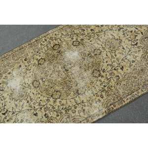 Tapis Turc Classique Vintage Beige 4.2x7.6 pieds Fait à la Main Laine Latex Support Patchwork Motif Table d'Appoint Taille Couloir Rectangulaire - Product Image 5