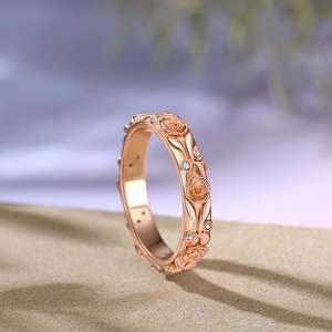 Jeulia Rose Gold Plated Sterling Silver Women's Romantic Leaf Carved Band <b>Ring</b> - Product Image 5