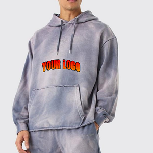 Sweat-shirt à capuche vintage délavé au soleil de haute qualité, sans cordon, avec poche, personnalisé, lourd, en coton, délavé à l'acide, pour homme - Product Image 1