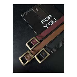 3-Piece Antique Square Gold Buckle Women's Trouser <b>Belt</b>, Jacket <b>Belt</b>, Dress <b>Belt</b>, Shirt <b>Belt</b> - Black-Tan-<b>Burgundy</b>-Antique - Product Image 3