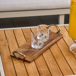 Precios al por mayor Bandeja de servicio de madera con mango de metal dorado Mesa de comedor rectangular para el hogar Bandejas para servir comida y aperitivos - Product Image 3