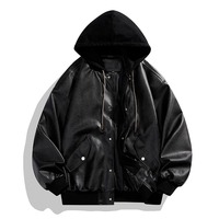 Veste en cuir d'hiver à capuche pour homme, style vintage tendance, cuir véritable noir, style hip hop, luxe