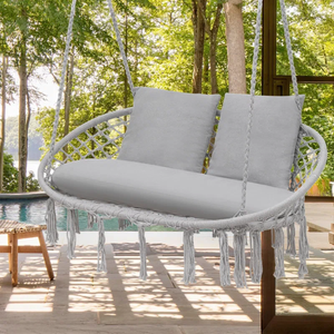 Hamaca silla macramé colgante columpio con cojín, cuerda de algodón columpio Loveseat para interior exterior patio porche columpio diseño - Product Image 4