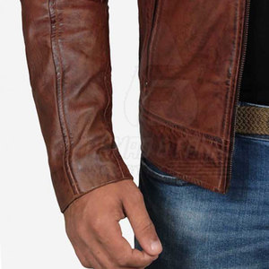 Veste en cuir pour homme, design 2026, couleur personnalisée, hiver, col montant, logo sur le devant, cuir véritable de haute qualité, vente en gros - Product Image 5