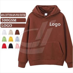 Sweat à capuche en coton pour homme, imprimé personnalisé, logo brodé, uni, surdimensionné - Product Image 2