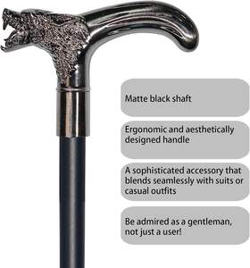 Bâton de marche en bois Loup Poignée ergonomique en T Design décoratif orné Art moderne Camping en plein air Adultes - Product Image 2