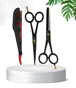 ชุดเสริมสวยสีดำสำหรับผ่าตัดแบบ3Pro กรรไกรตัดตรงใบมีดสแตนเลสคมสำหรับร้านทำผม28ซี่ - Product Image 1