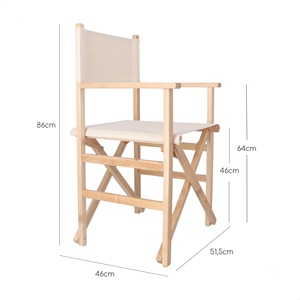 Sedia da Regista WELL HOME in Legno di Faggio con Finitura Verniciata e Tela Grezza, Sedia da Giardino 51x46x86 cm - Product Image 3