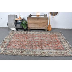 พรมตุรกีวินเทจคลาสสิกสีส้มเบจ5.2x8.6ft ขนสัตว์งานเย็บปะทำด้วยมือพรมลายสี่เหลี่ยมผืนผ้าลายทางสำหรับห้องนั่งเล่นด้านหลังทำจากยาง - Product Image 1