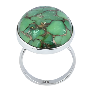 Anillo de Plata de Ley 925 con piedras preciosas turquesa de cobre verde ovalado, anillo de moda Chapado en plata clásico para regalo, fiesta para Unisex - Product Image 4