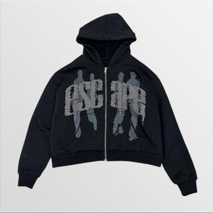 Streetwear graphique personnalisé imprimé bouffant fermeture éclair complète à capuche pantalons de survêtement 2 pièces ensemble hommes lavage à l'acide jogger ensembles 100% coton survêtement - Product Image 5