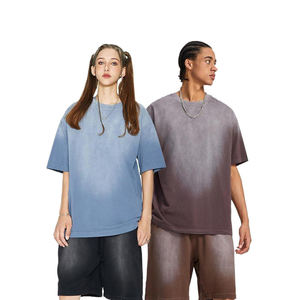 Camiseta con degradado de peso pesado de 250g Unisex, 100% algodón tejido de gran tamaño, manga larga con hombros caídos, cuello lavado, pantalla de seda para hombre - Product Image 4