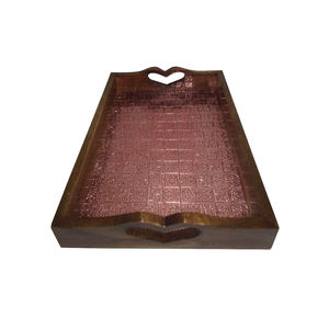 Bandeja de servicio de madera de mango con incrustaciones de hojas en relieve Plato DE SERVICIO DE MADERA barato Bandeja de servicio de aperitivos y alimentos para el hogar y hoteles - Product Image 2