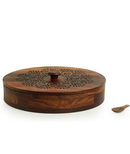 Boîte Masala en bois d'acacia de haute qualité fabriquée à la main récipient à épices rond et carré pour cuisine maison outils d'herbes et d'épices en plastique - Product Image 4