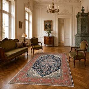 Netline Home Crossed Arch Navy Blue Traditional <b>Washable</b> <b>Rug</b> - Product Image 6