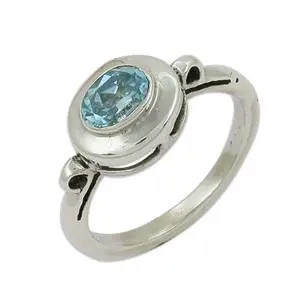 <b>Silver</b> Aquamarine <b>Statement</b> <b>Ring</b> for Women Blue Topaz Oval Cut Gemstone Rhodium Plated Platinum Elegant Blue Gemstone <b>Ring</b> - Product Image 3