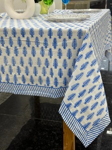 Custom Boho Retro Blue & <b>White</b> Floral <b>Tablecloth</b> Hand Block Print Farmhouse Style for Easter Brunch & Weddings Table Cloth Gift - Product Image 3