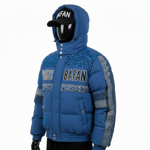 Veste matelassée d'hiver pour homme, polyester haute densité GSM, bleu, multi-panneaux, travail de cristal, logo personnalisé, veste matelassée pour homme - Product Image 4