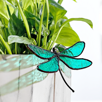 Attrape-soleil d'intérieur en vitrail Art Déco, motif libellule, fait main et personnalisable, avec support de pot de plante, décoration sur mesure de haute qualité