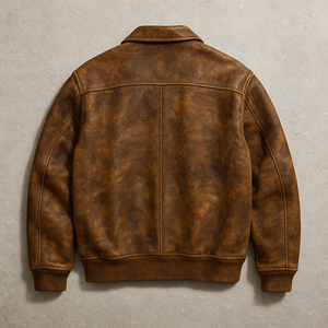 แจ็กเก็ตหนัง A2สำหรับผู้ชายเสื้อโค้ทหนังวัวสีน้ำตาลทำมือสไตล์วินเทจ - Product Image 2