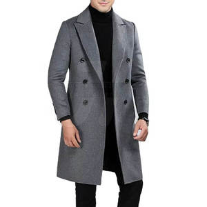 Manteau d'hiver en laine mélangée pour homme, trench-coat, coupe ajustée, col à revers, simple boutonnage, veste longue, décontractée, affaires, travail, vêtements de travail - Product Image 3