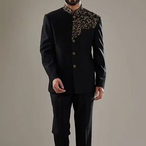 ELEGANT ZARI EMBROIDERY on STYLISH BLACK COAT, <b>PANT</b> SUITS WITH MATCHING SHOE WITH EMBROIDERY for PARTY-WEAR/WEDDING @ 2024 - Product Image 1