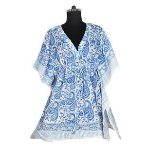 Robe caftan courte Taille libre Tissu en coton Caftan Fabricant de vêtements pour femmes Robe caftan courte kimono en coton indien de créateur - Product Image 2