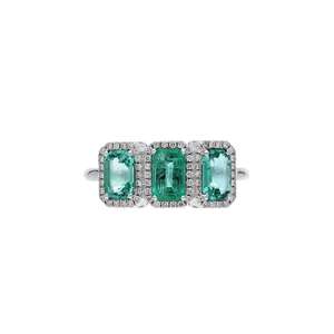 <b>Three</b> Stone Sterling Silver Emerald Luxury Ring Featuring Natural Gemstones Nickel-Free Elegant Statement Jewelry Wedding - Product Image 3