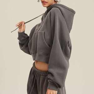 Haute qualité 320 GSM lavage à l'acide pull polaire à capuche surdimensionné régulier Polyester/coton écologique femmes Style Streetwear - Product Image 4
