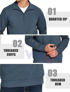 Pull-over en molleton 100% coton à demi-fermeture éclair pour hommes chemises à quart de fermeture éclair sweat-shirt court brodé à quart de fermeture éclair pulls - Product Image 3