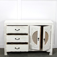 Buffet d'appoint en bois de manguier et rotin, style ethnique japonais moderne, fait main, en bois massif, pour salon et salle à manger