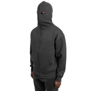 Sweat à capuche intégral zippé pour homme, imprimé personnalisé brodé, délavé à la pierre, thermique, 100% coton, imperméable, respirant - Product Image 5