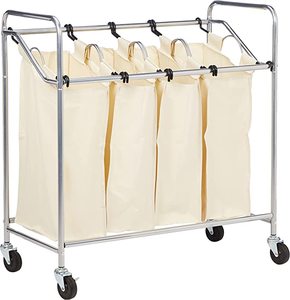 Metal Wire Laundry <b>Basket</b> Laundry <b>Hamper</b> Sorter Cart Mobile Premium 4 Bag with Clothes Rack Chrome - Product Image 2