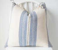 Housse de coussin en coton 100% tissé, vintage, rayée, à franges |   Housse de coussin décorative bohème |   Fermeture éclair carrée faite à la main