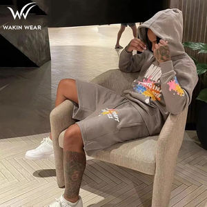 Sudadera con capucha de algodón informal para hombre y conjunto corto de dos piezas diseño gráfico serigrafiado único de la más alta calidad para invierno - Product Image 3