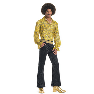 Camisa <span class=keywords><strong>de</strong></span> Manga Larga Estilo Hippie Vintage para Hombre, Diseño Psicodélico Amarillo con Estampado <span class=keywords><strong>de</strong></span> Remolinos, Ideal para Halloween y Festivales <span class=keywords><strong>de</strong></span> Música - Product Image 1