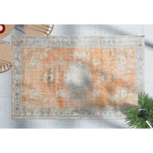 Tapis imprimé au design vintage : motif floral médiolé turc, pour cuisine extérieure, tapis doux non tissé - Product Image 1