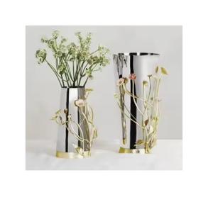 Jarrones de flores con acabado plateado para mesa de boda, jarrón decorativo para el hogar, centros de mesa de boda, suministros de decoración, jarrón de Metal de escritorio - Product Image 1