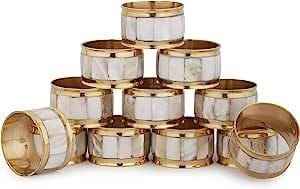 Servilletero con incrustaciones de madreperla, mesa de comedor, decoración con fregona dorada, servilleteros, fregona, servilletero de latón - Product Image 4