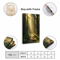 Peinture sur toile encadrée, forêt de sapins brumeuse, cabane au crépuscule, cadre en bois, décoration de chambre à coucher, salon, personnalisable