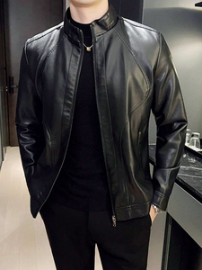 Chaqueta de cuero genuino de alta calidad para invierno, con cuello alto, teñida en color liso, a la moda y cálida, para la temporada de invierno. - Product Image 6