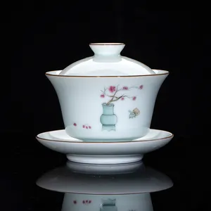 Ensemble de tasses à thé en céramique blanche de style chinois à la main