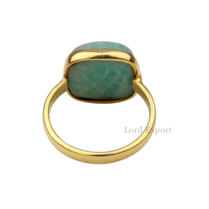 12mm Amazonite Gemstone Dainty Cushion Ring 18K Gold Rhodium & 925 Sterling Silver Bezel Elegant pour Trendy Parties - Product Image 3
