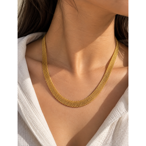 Gold Plated Stainless Steel Flat Herringbone <b>Chain</b> Necklace Trendy Party Gift - Product Image 2